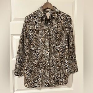 Chicos Leopard Print Button Up Shirt Tan Black Size 4 Chicos 0
